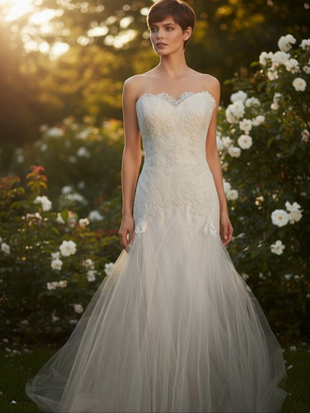 Vintage Christos Strapless Ivory Lace & Tulle Wedding Dress Size 8